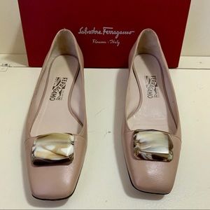 Ferragamo blush leather flat agate stone detail